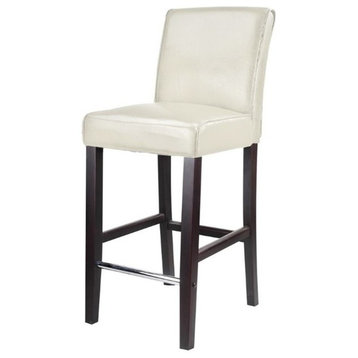 Ira White Faux Leather Upholstered 31" Barstool with Wood Legs