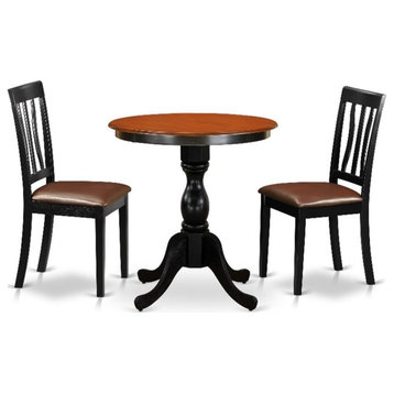 ESAN3-BCH-LC - Dining Table and 2 Slatted Back Kitchen Chairs - Black Finish