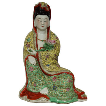 Consigned Chinese Antique Famille-Rose Porcelain Kwan Yin Statuary