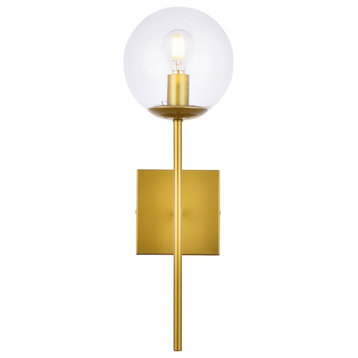 Noah 1-Light Brass and Clear Glass Wall Sconce