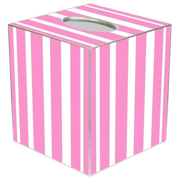 TB8420 - Pink Stripe with Green Monogram  Tissue Box Cover