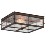 SATCO - Howell 2-Light Outdoor Flush-Mount Fixture - Give your outdoor porch a warm and welcoming glow and add stylish curb appeal with our Howell 2-Light Outdoor Flush-Mount Fixture. This ceiling light features a square shape in an oil-rubbed finish with copper colored bars that offer an unexpected metallic touch. The twist on this classic makes the Howell ideal for a transitional or modern rustic home. This fixture measures 12 inches wide, 12 inches long and 4.13 inches tall.