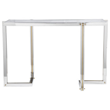 Uttermost 24937 Locke 51"L Glass Top Stainless Steel Console - Nickel / Gold