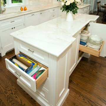 White Custom Cabinets, Island Create Inviting Kitchen