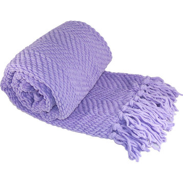 Tweed Knitted Throw Blanket, Lavendar, 50"x60"