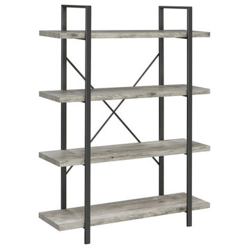 Pemberly Row 4 Shelf Bookcase in Gray Driftwood and Gunmetal