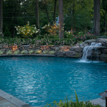 Natural Stone Water Feature in Pool NJ