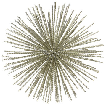 Metal Sea Urchin Ornamental Sculpture, Champagne, Medium