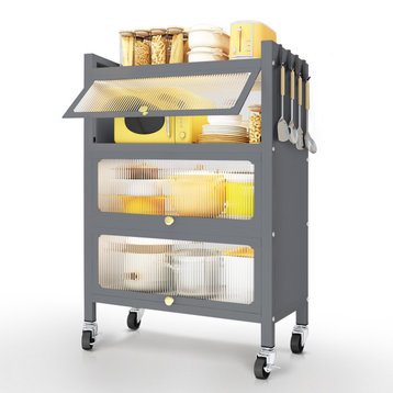 4 Tier Kitchen Organizer Shelf Storage Cabinet Microwave Coffee Station, Gray