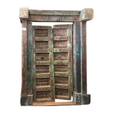 Mogul Interior - Consigned Antique Doors "SHEKHAWATI" Garden of Shekha, Green Patina Double Door - Front Doors