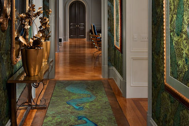 Hallway - contemporary light wood floor hallway idea in Atlanta with multicolored walls