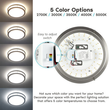 12" LED Flush Mount Ceiling Light 5 Color Option Dimmable 14W 1120 Lumens