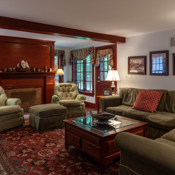 Classic Living Room with Wood Beam Ceiling and Fireplace – South Hamilton MA