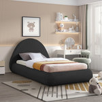 Meridian Furniture - Rudy Black Teddy Fabric Twin Bed - Lend your bedroom a modern feel with this twin-size Rudy teddy fabric bed. A rounded headboard instantly draws the eye and grabs attention while the stacked design provides a contemporary feel to this lovely bedroom essential. The soft black color blends seamlessly with your existing furniture, and a frame constructed from premium materials gives the bed durability, so it lasts for long-term use in your bedroom sanctuary.