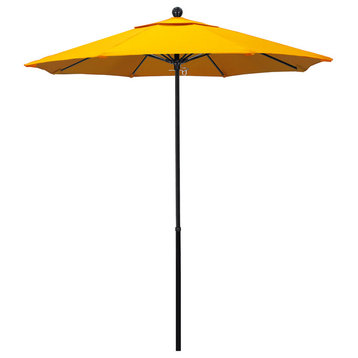 7.5'  Black Push Lift Fiberglass Umbrella, Sunbrella, Sunflower Yellow
