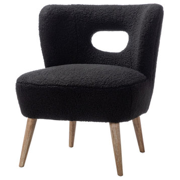 Mini Vegan Lambskin Sherpa Upholstery Barrel Chair, Black