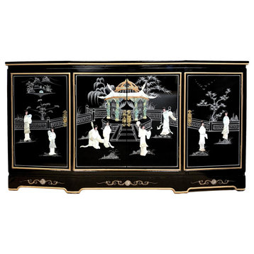 60" Chinese Black Lacquer Buffet With Mother of Pearl Lady Design