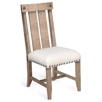 Pemberly Row 40" Solid Mahogany Wood Slatback Chair in Taupe Brown