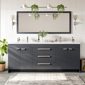 Eviva Lugano 84" Gray Modern Double Sink Bathroom Vanity With White Top