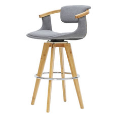 New Pacific Direct Inc. - Darwin Fabric Bamboo Bar Stool, Stokes Gray, Natural - Bar Stools and Counter Stools