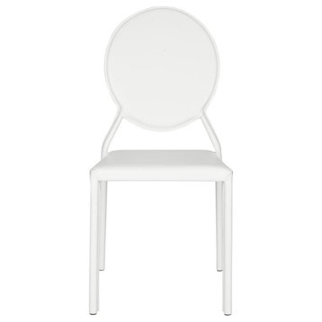 Racey 37" Round Back Leather Side Chair, White