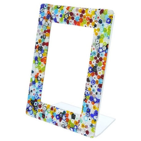 Glass Of Venice Murano Glass Millefiori Photo Frame Multicolor 4X6 Inch for Tabl