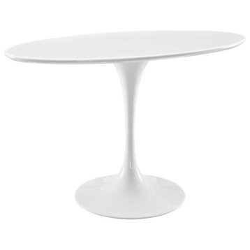 Modway Lippa 48" Oval Lacquered MDF Wood Top Dining Table in White