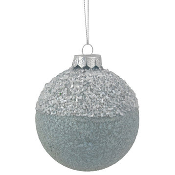 4" Silver and Blue Beaded Glass Christmas Ornament