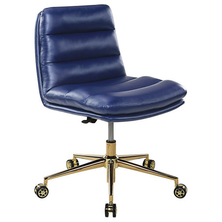 Legacy Office Chair, Navy Faux Leather With Gold Base