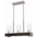 Livex Lighting - Livex Lighting 5 Lt Bn Linear Chandelier - 41073-91 - Inspired by industrial and farmhouse style lighting, this beautiful brushed nickel with espresso faux wood three light linear chandelier is perfect in a kitchen or above a long dining table. Features two LED down lights for added ambiance.  Additional Product Information: Collection: Buttonwood Item Finish: Brushed Nickel Style: Transitional Glass/Shade Type: Clear Glass Width (inches): 8" Length (inches): 28" Height (inches): 17.5" - 53.5" Adj. H Number of Bulbs: 3 + 2 * Bulb Base Type: Medium Base + GU10 Base Max Wattage (Watts): 60 + 35 Wire (inches): 10' Canopy Size (inches): 13.75" L x 4.75" W Stem Sections: Includes 2 - 6", 2 - 12", 2 - 18" Stem Sections Suitable For Dry Locations?: Yes Suitable For Damp Locations?: Yes Suitable For Wet Locations?: No Can be Uplight or Downlight?: No Material: Steel Country: China