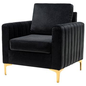 Velvet Comfor Club Chair With Arms&Metal Legs, Black