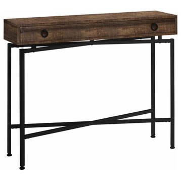 Contemporary Console Table, Crossed Metal Base & Reclaimed Wood Top With Drawer