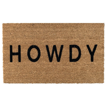 Nickel Designs Modern HOWDY Doormat, 18" x 30" inches, Black, Hand-painted