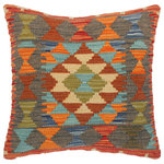 Bareens Designer Rugs - Boho Chic Turkish Barabara Hand Woven Kilim Throw Pillow - Embellish your home with this timeless casual chic handmade Southwestern Kilim throw pillow covers made with and cotton. Constructed on a loom by Nomad Turkman people with hand spun and Natural Vegetable dyes these beautiful Kilim pillow covers are known for their beautiful repetitive geometrical, naturalistic floral and traditional patterns yet still giving it a moden look. Masterfully artisan-crafted on traditional Kilim looms with a contemporary fashion palette producing bold intricate sharp patterns making them a standout piece in any decor.