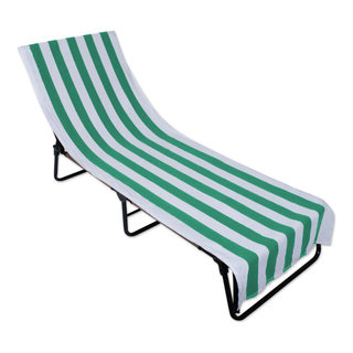 Emerald Green Stripe Lounge Chair Beach Towel With Top Fitted