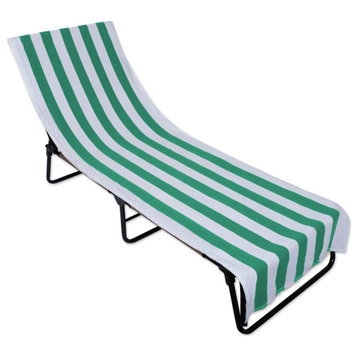 Emerald Green Stripe Lounge Chair Beach Towel With Top Fitted Pocket 26X82