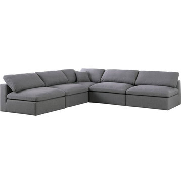 Serene Linen Textured Fabric Deluxe Comfort 5-Piece L-Shaped Sectional, Grey