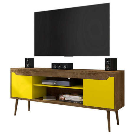 Manhattan Comfort Bradley TV Stand, 4 Shelves, Rustic Brown/Yellow