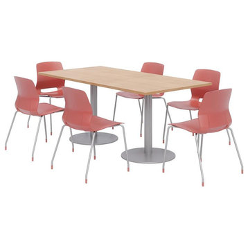 36 x 72" Table - 6 Coral Lola Chairs - Maple Top - Silver Base