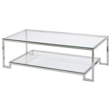 Uptown Club Ben 41.3" x 19.6" Transitional Glass Top Coffee Table in Silver