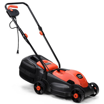 14" Electric Push Lawn Corded Mower with Grass Bag, Red
