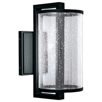 Candela Outdoor Wall Lantern, Matte Black With Seedy Glass