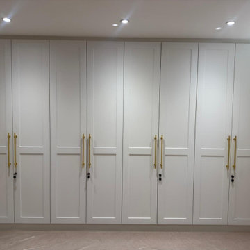 Classic White Shaker Fitted Wardrobes with Brass Handles | Bespoke Bedroom Stora