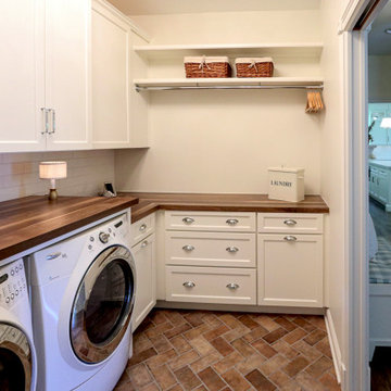Laundry Room w/ Custom Wood Countertops, Tile Backsplash, Phone Charging Station