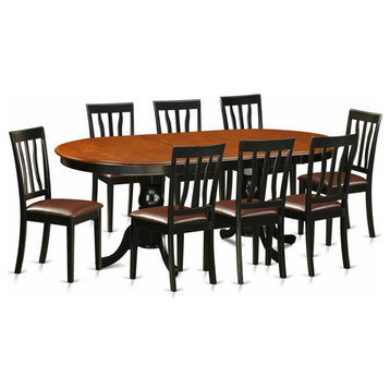East West Furniture Plainville 9-piece Dining Set with Leather Seat in Black