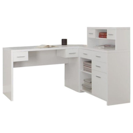 Pemberly Row L Shaped Home Office Desk with Hutch in White