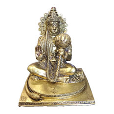 Mogulinterior - Yoga Gift- Hindu God Hanuman Statue Brass Decor Indian Religious Figurines 7.5" - Decorative Objects And Figurines