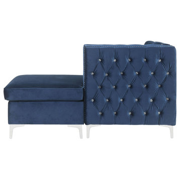 Acme Contemporary Modular Chaise With Blue Velvet Finish 57343