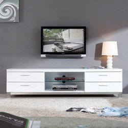 Promoter TV Stand in White High Gloss and Brushed Stainless Steel - Entertainment Centers And Tv Stands