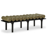 Meridian Furniture - Landon Faux Leather Bench, Green, Black Finish - Outfit your foyer, bedroom, dressing room or other area of the home with this handsome olive Landon vegan leather bench. A rolled vegan leather seat upholstered in olive vegan leather gives this uniquely designed bench the luxe look of leather without the maintenance requirements. Built to last, this art-deco-inspired bench has a solid oak base finished in sleek black for a beautiful, resort feel in whatever room you wish to use it in.